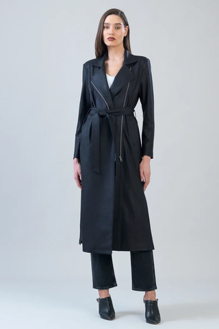 Liquid Leather Zip Front Trench Coat - Black Clara Sunwoo RCLR