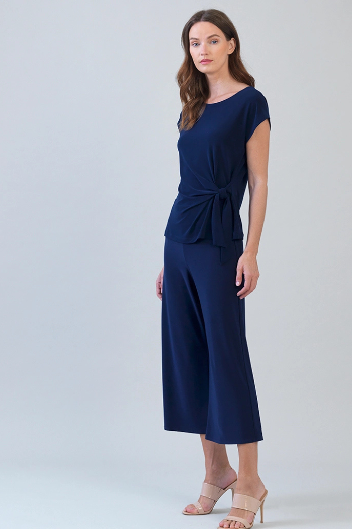 Slant Sleeve Side Tie Top Navy