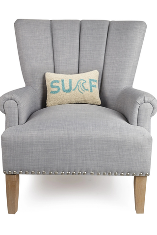 Coastal "SURF" Hand-Hooked Wool Throw Pillow – 8x12 Beach Decor Accent