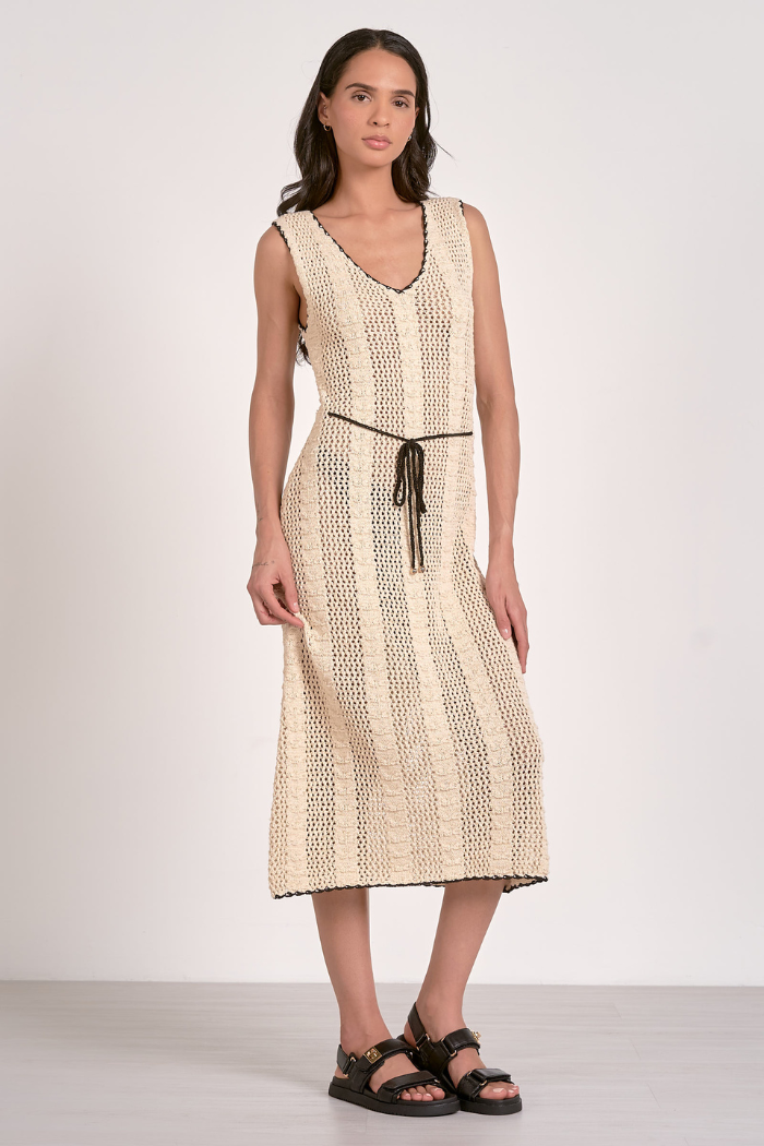 Elan Crochet Knit Sleeveless Dress TCR50133 Natural