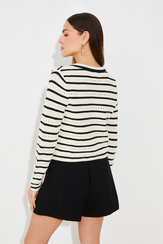Suncoo Ganeo Open Work Striped Cardigan