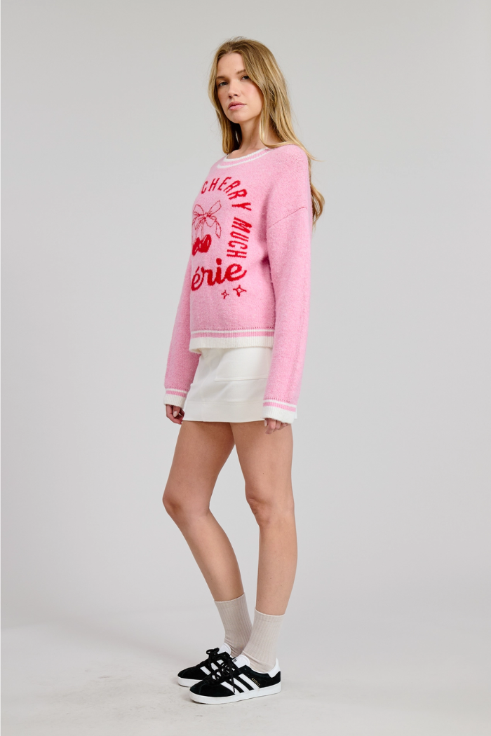 Flat White Love You Cherry Much Sweater Top