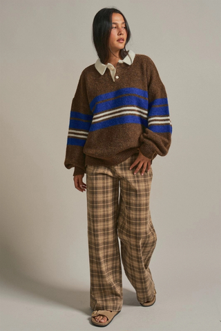 Striped Rugby Polo Sweater with Contrast Collar Urban Daizy UDSW0379
