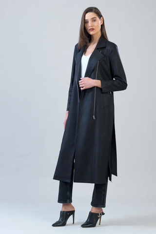 Liquid Leather Zip Front Trench Coat - Black Clara Sunwoo RCLR