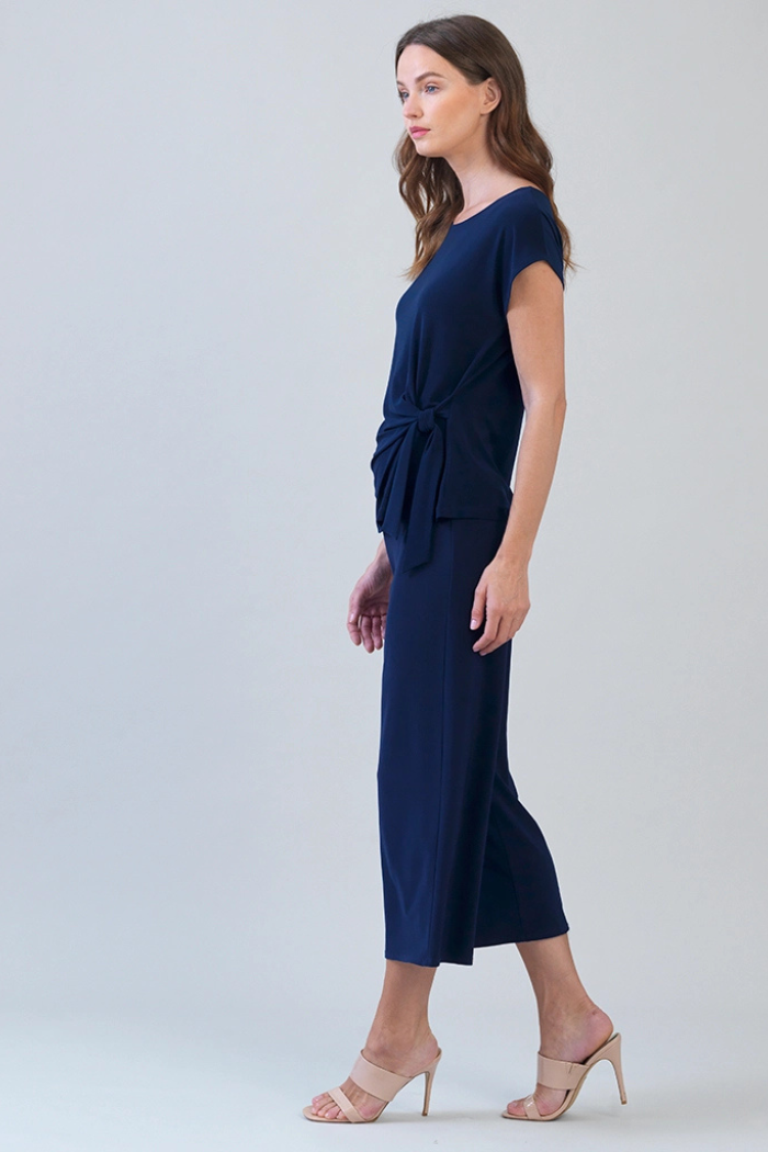 Slant Sleeve Side Tie Top Navy