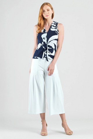Clara Sunwoo Abstract V-Neck Front Tie Sleeveless Soft Knit Top T49P29