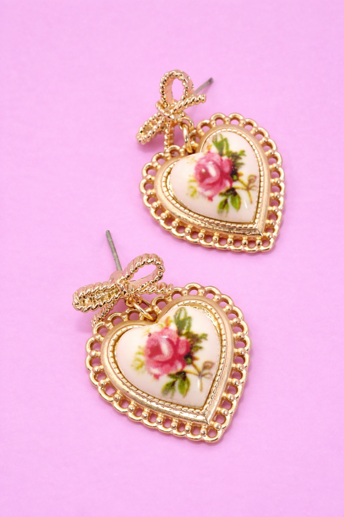 Rose Ceramic Porcelain Bow Drop Earrings