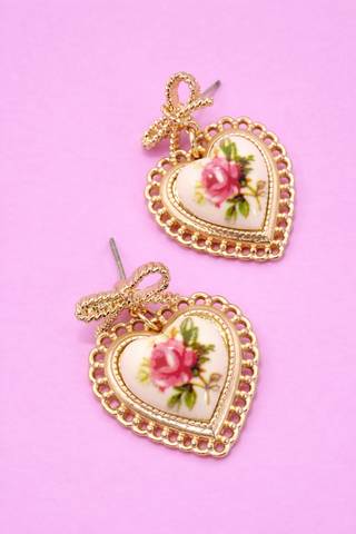 Rose Ceramic Porcelain Bow Drop Earrings