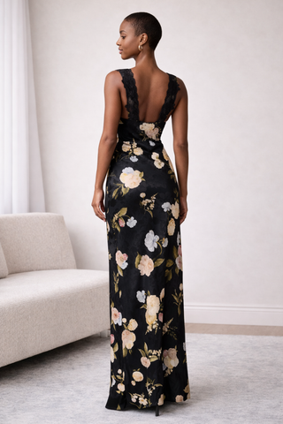 lulus long dresses Lulus Women's Judith Floral Jacquard Satin Slipdress - Black