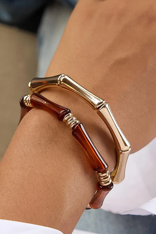 Flânerie Alun 18K Gold Non-Tarnish Bamboo Resin Bangle Set