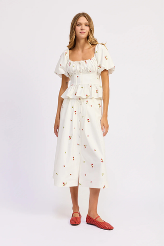 En Saison Strawberry Kiss Button-Front Pleated Midi Skirt