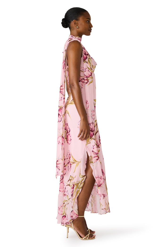 Jaila Pink Floral Maxi Dress | Tie Straps
