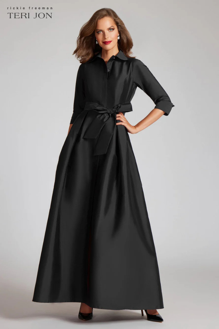 teri jon taffeta shirt dress Teri Jon By Rickie Freeman Women's Taffeta Shirt Gown - Multi - Size 4