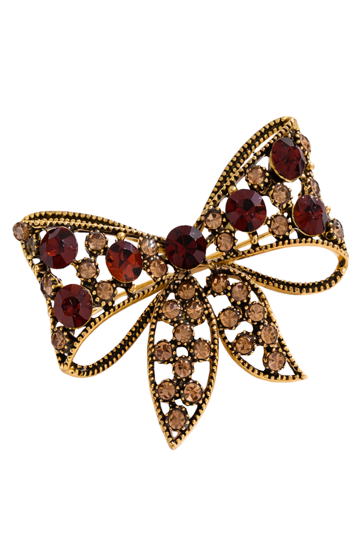 Vintage Brooches Pins | Garnet Bow Rhinestone