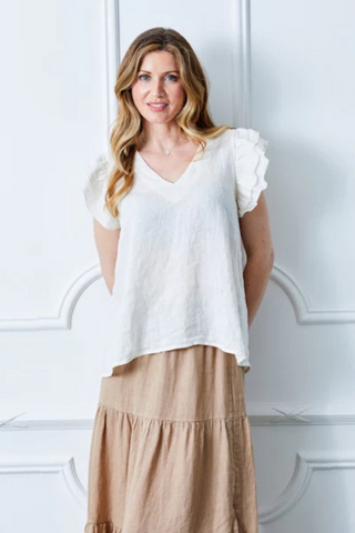 Suzy D Santiago V-Neck Linen Tee - Cream