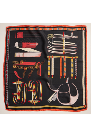 Equestrian Silk Scarf - Black Frem 5DR98065-BK