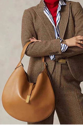 Suede Splicing Leather Tote Crescent Handbag Dipped Shop DP25G638-Brown Leather