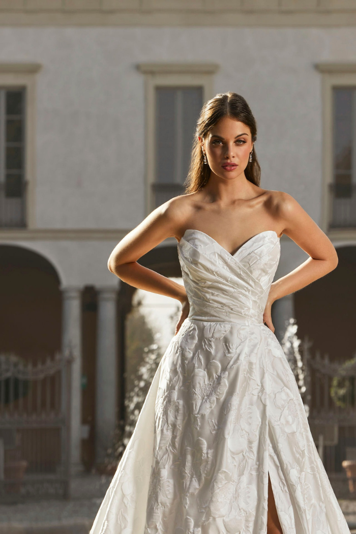 8243 by Demetrios Bridal | Strapless Satin Brocade Wedding Dress Ivory / 16 8243 by Demetrios Bridal | Strapless Satin Brocade Wedding Dress Ivory / 16