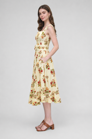 Floral Linen Belted Dress Zoe and Claire SP1164