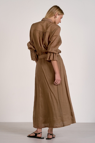 Elan RA4565  Woman wearing a brown dress against a white background