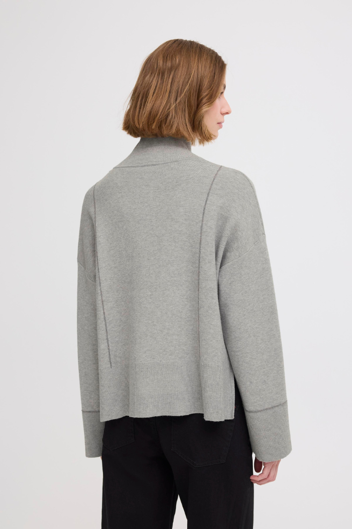 ICHI IHBallia Zip Front Sweater 20124239 Grey