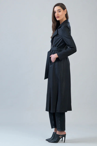 Liquid Leather Zip Front Trench Coat - Black Clara Sunwoo RCLR
