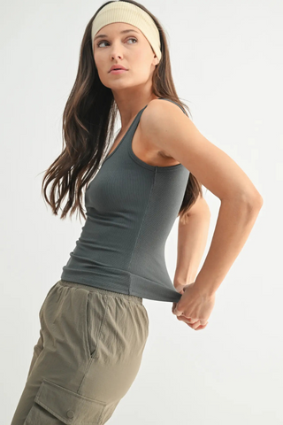Mono B Square Neck Ribbed Tank Top - Urban Chic