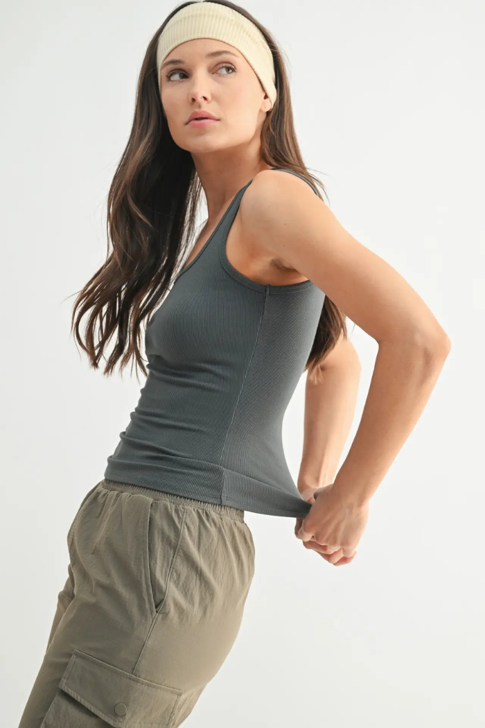 Mono B Square Neck Ribbed Tank Top - Urban Chic