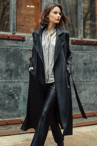Liquid Leather Zip Front Trench Coat - Black Clara Sunwoo RCLR