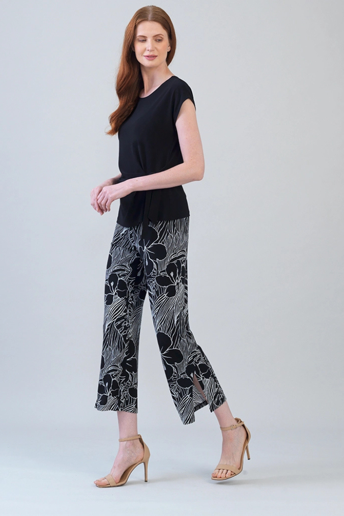 Essential Slant Sleeve Side Tie Top - Wrinkle-Free Travel Knit (Black)