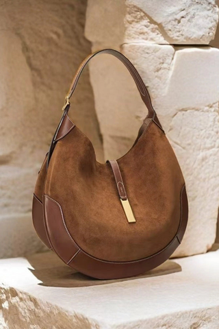 Suede Splicing Leather Tote Crescent Handbag Dipped Shop DP25G638-Coffee