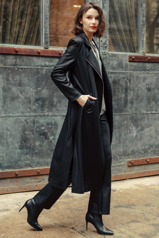Liquid Leather Zip Front Trench Coat - Black Clara Sunwoo RCLR