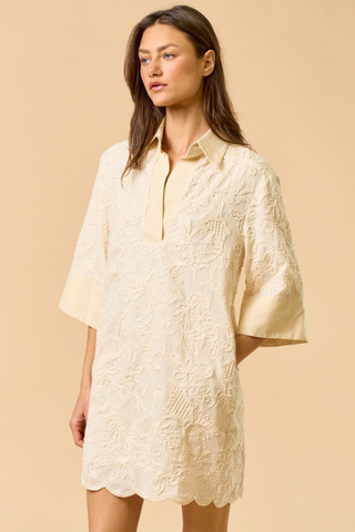 en creme embroidered dress Cream Embroidered Trim Midi Dress