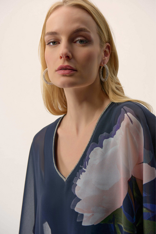 Ribkoff Signature | Chiffon & Silky Knit Floral Print Poncho Top 254731