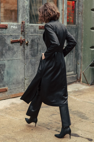 Liquid Leather Zip Front Trench Coat - Black Clara Sunwoo RCLR