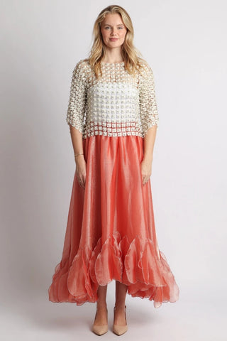 Floral Guipure Pearl-Embellished Overlay Top - Ivory