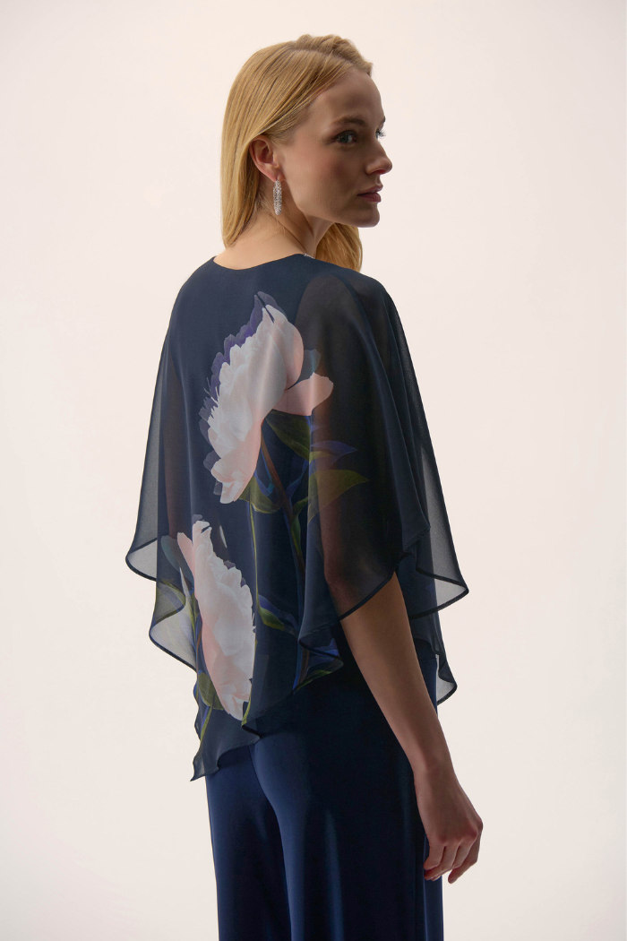 Ribkoff Signature | Chiffon & Silky Knit Floral Print Poncho Top 254731