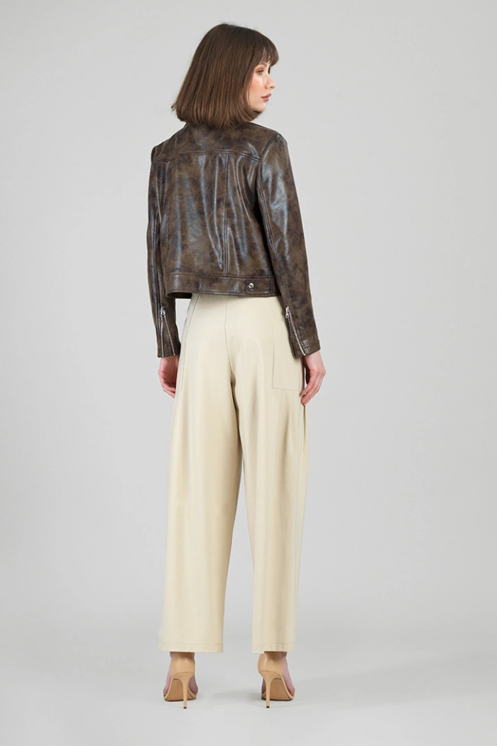 Clara Sunwoo Distressed Leather High Waist Jacket JK427P2