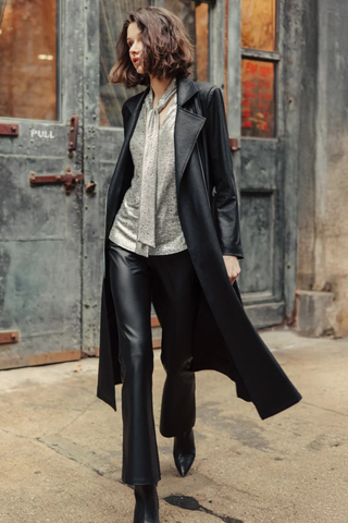 Liquid Leather Zip Front Trench Coat - Black Clara Sunwoo RCLR