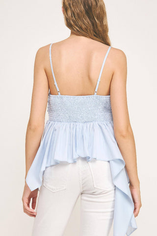 Strut & Bolt Twist Knot Detail Ruffle Tank Top T-50392-H-1 Light Chambray