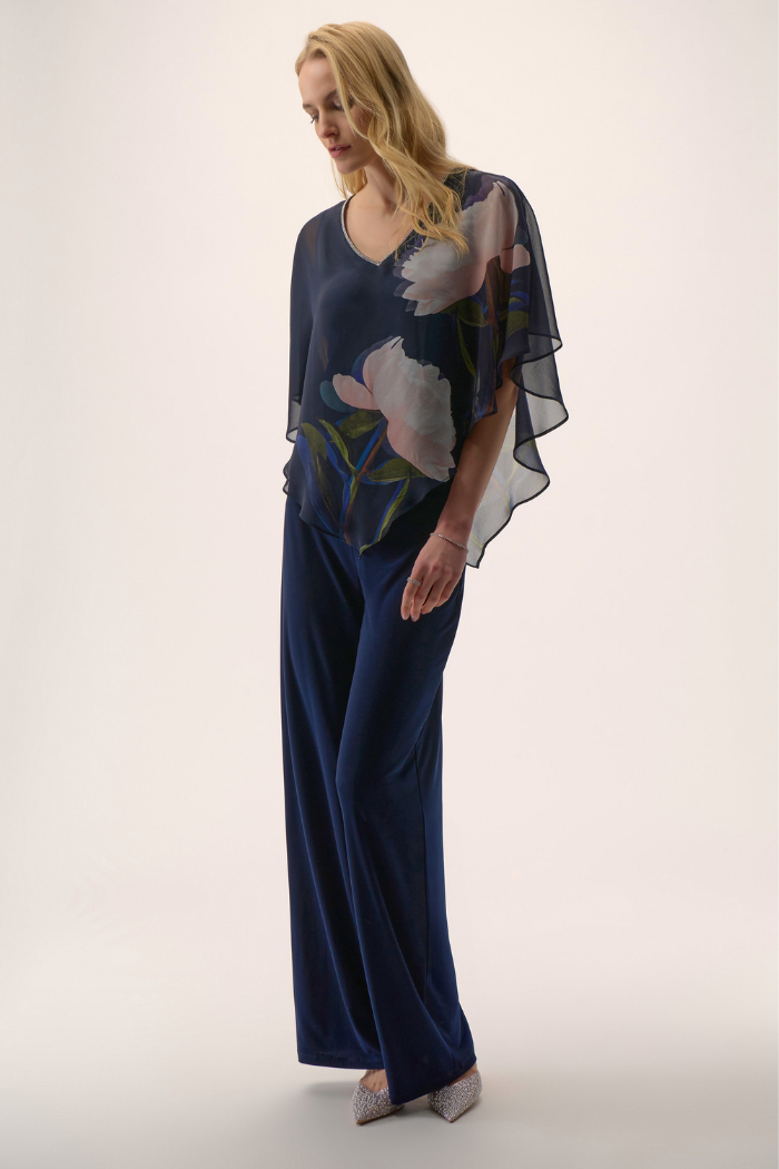 Ribkoff Signature | Chiffon & Silky Knit Floral Print Poncho Top 254731