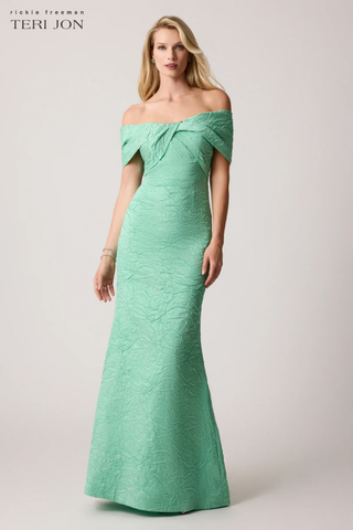 Teri Jon 259078 Embossed Jacquard Twist Bodice Gown