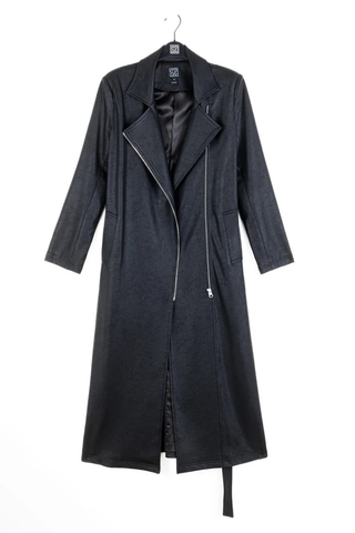 Liquid Leather Zip Front Trench Coat - Black Clara Sunwoo RCLR