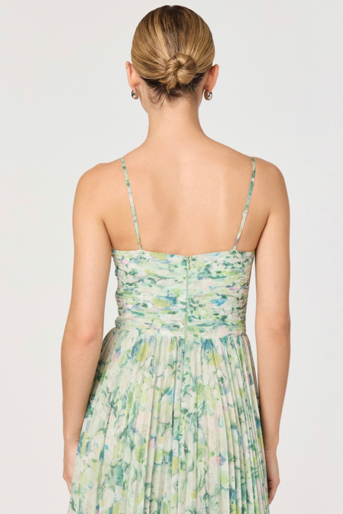astr floral pleated midi dress ASTR the Label | Bayley Floral Pleated Maxi Dress in Green Floral