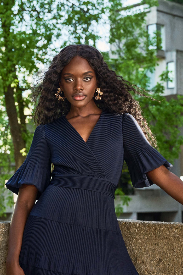Pleated Woven Fit & Flare Dress | Navy Blue Wedding Guest Dress The Dressing Room Pleated Woven Fit & Flare Dress | Navy Blue Wedding Guest Dress The Dressing Room