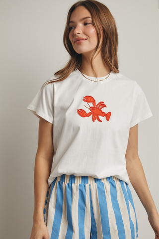 Wishlist Lobster Patch Tee - Off White/Red WL25-11862