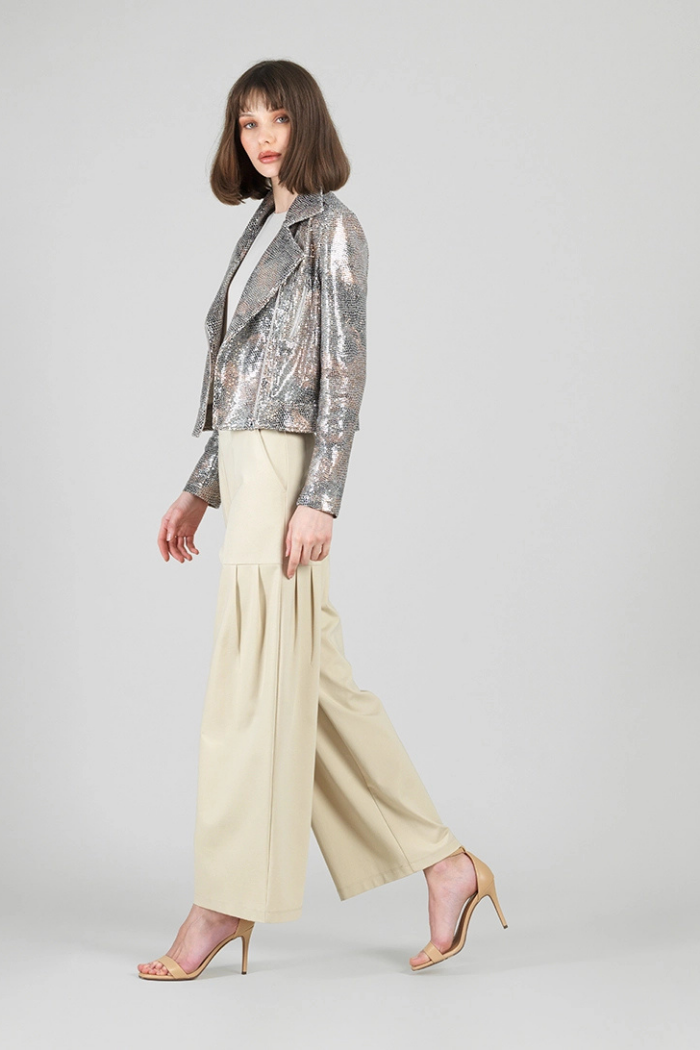 Clara Sunwoo Shimmer High Waist Jacket with Cuff Zip Details JK427S