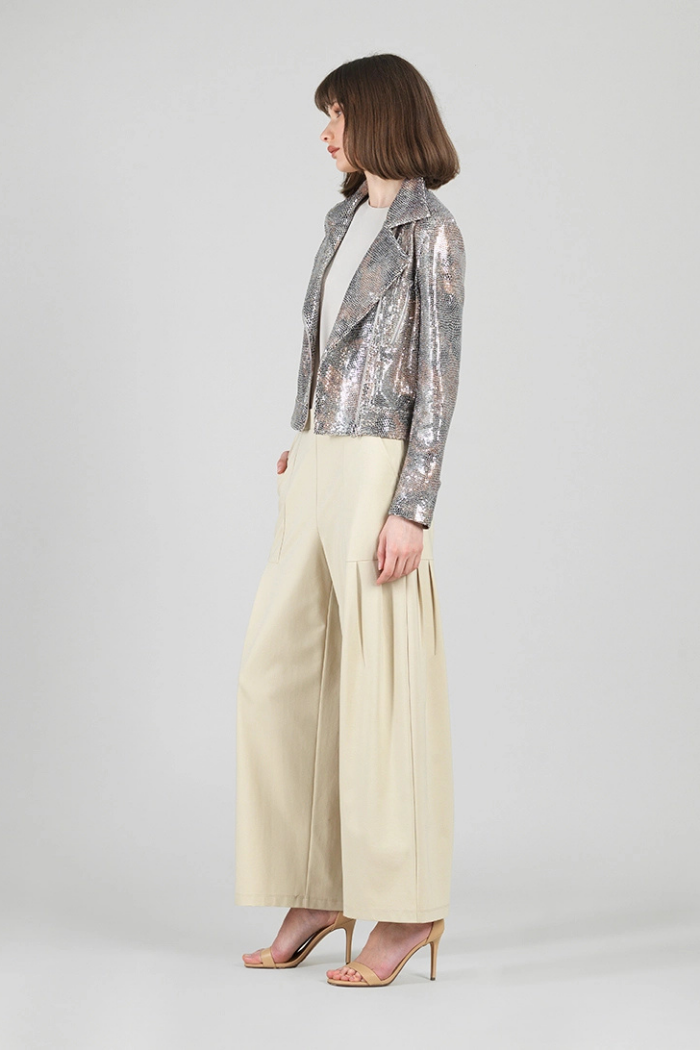 Clara Sunwoo Shimmer High Waist Jacket with Cuff Zip Details JK427S