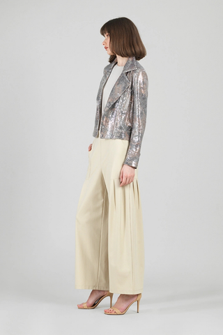 Clara Sunwoo Shimmer High Waist Jacket with Cuff Zip Details JK427S