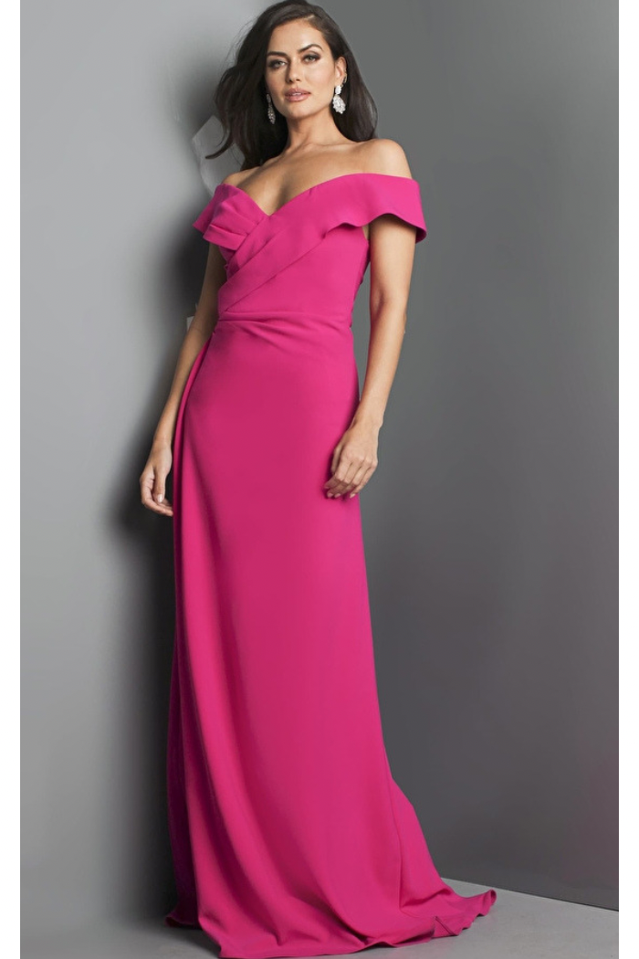 Crepe Off The Shoulder Evening Gown